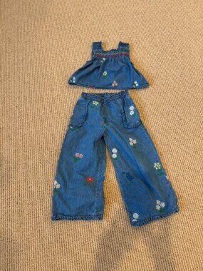 Mini Boden Kids' Nostalgic Frill Embroidered Cotton Wide Leg Pants & Top